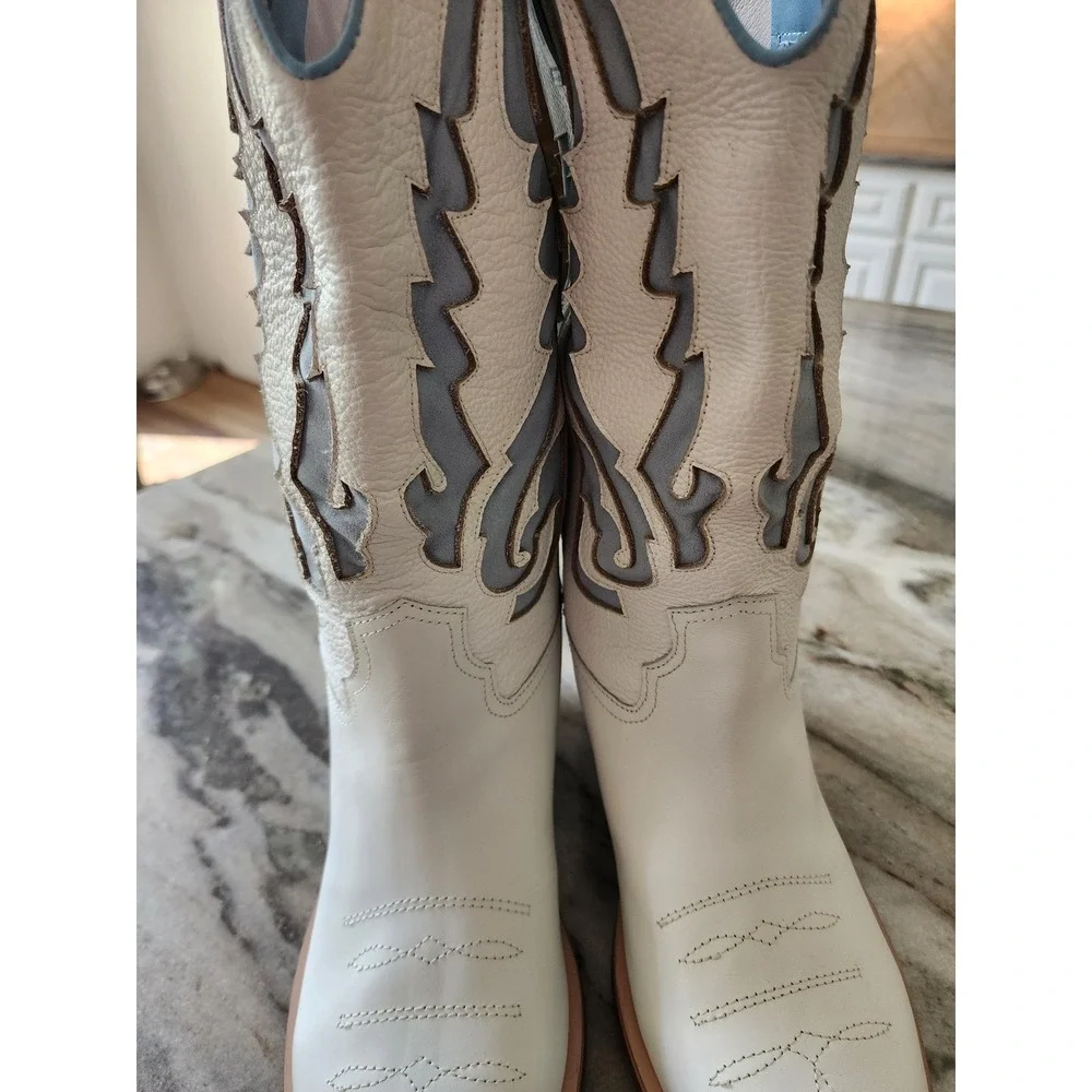 NWT Mutma Free People Alfa Western Boots Leather White‎ Blue Size 9 Gameday